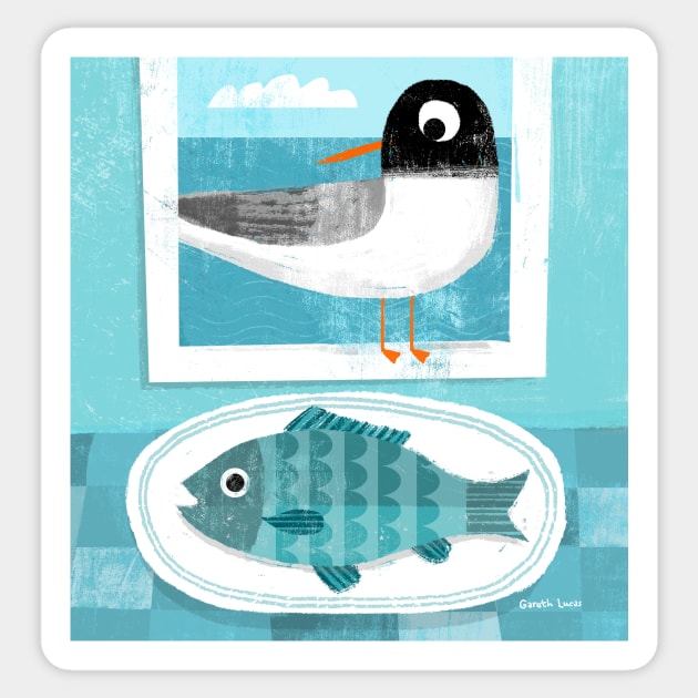 Black Headed Gull with Fish Sticker by Gareth Lucas